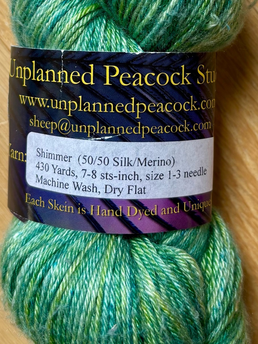 Hand-Dyed Green Gradient Silk/Merino Yarn - Planned Peacock Studio - fingering - Picture 2 of 5